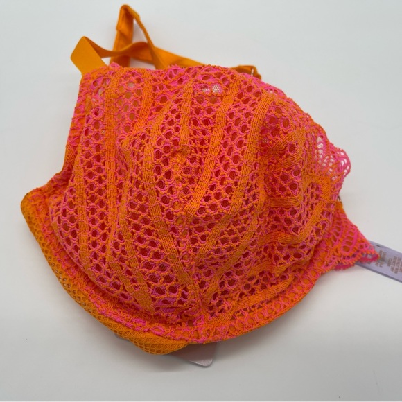 SAVAGE FENTY by Rihanna Stranded In Lace Crochet Balconette Bra 38DD Orange Crm - Picture 2 of 11